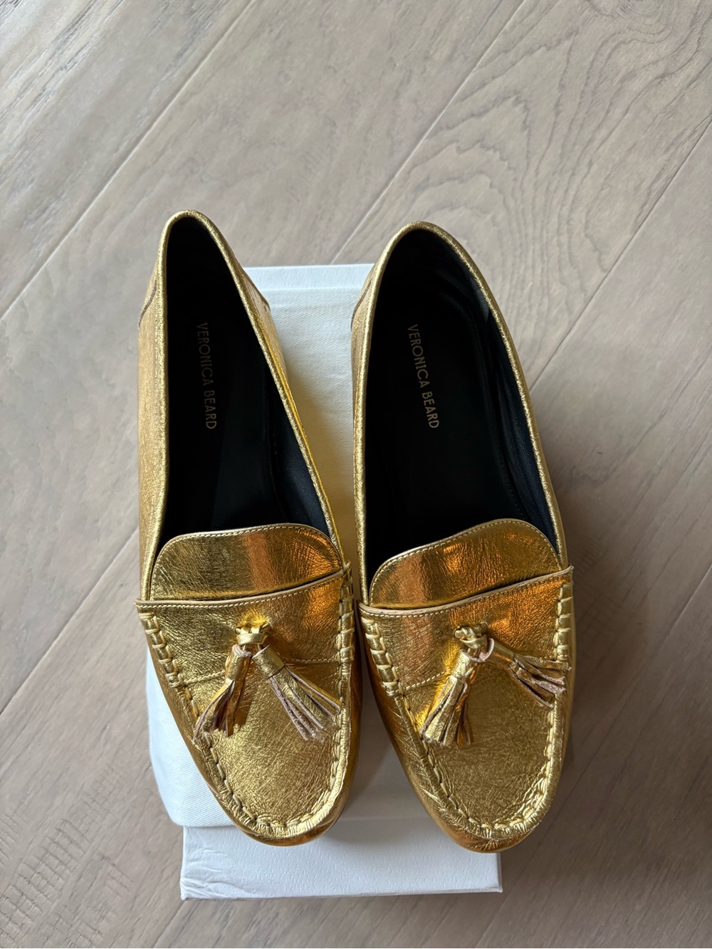 Veronica Beard Metallic Gold Tassel Leather Loafers